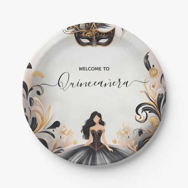 Ein Extravaganter Prom Masquerade Ball Quinceanera Pappteller (Vorderseite)