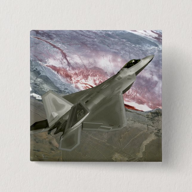 Ein F/A-22 Raptor fliegt eine Trainingsmission Button (Vorderseite)