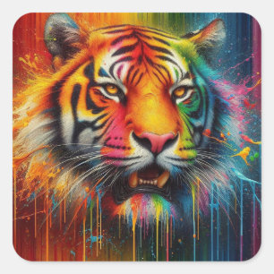 Ein farbiger Tiger Quadratischer Aufkleber
