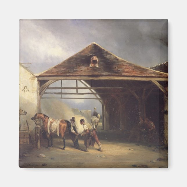 Ein Farrier, der ein Pferd zeigt Magnet (Vorne)