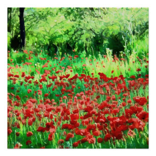 Ein Feld der roten Wildblumen Landschaftskunst Poster