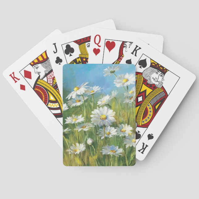Ein Feld der weißen Gänseblümchen Spielkarten (Rückseite)