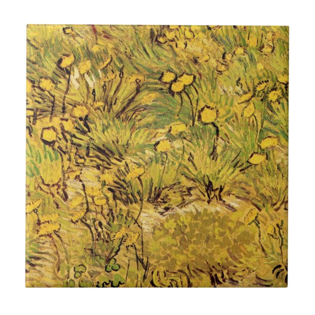 Ein Feld gelber Blumen von Vincent van Gogh Fliese (Vorderseite)