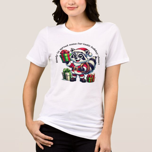 Ein festlicher Raccoon, der Freude mit Urlaubsgesc Tri-Blend Shirt (Vorderseite)