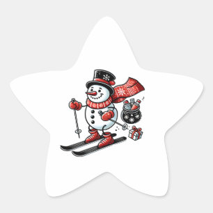 Ein festlicher Schneemann, der dem Schneemann den  Stern-Aufkleber
