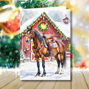 Ein festliches braunes Pferd und ein Wintergarten  Karte