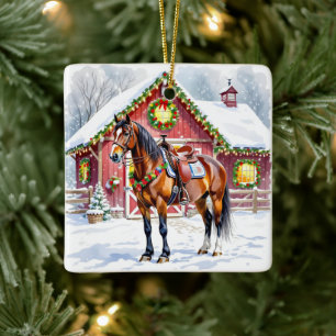 Ein festliches braunes Pferd und ein Wintergarten Keramikornament
