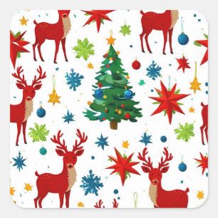 Ein festliches Weihnachtsmuster digitale Kunst Quadratischer Aufkleber