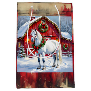 Ein festliches Weiß-Pferd und ein Winterschlaf Wei Mittlere Geschenktüte