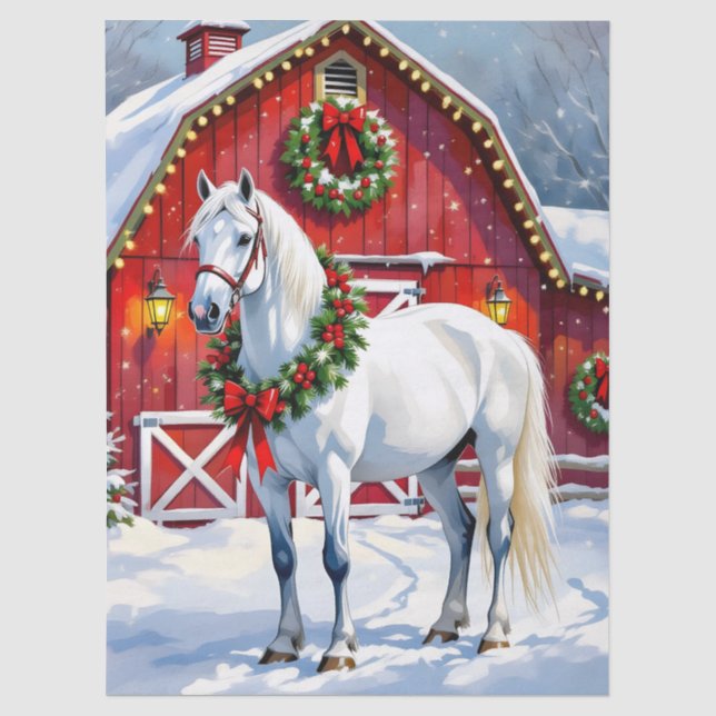 Ein festliches Weiß-Pferd und ein Winterschlaf Wei Seidenpapier (Vorderseite)