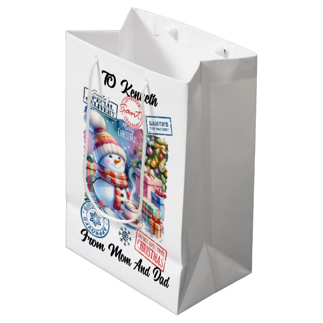 Ein festliches Winterwunder mit Sack Mittlere Geschenktüte (Vorderseite Schrägansicht)
