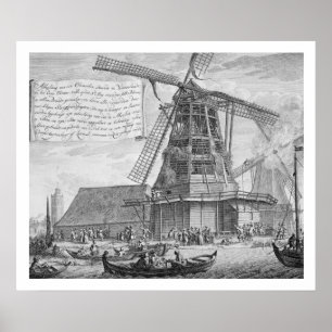 Ein Feuer in einer Windmühle nahe Worden, von a Poster