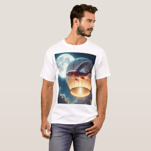ein Fisch in einem Heißluftballon mit einem Mond i T-Shirt