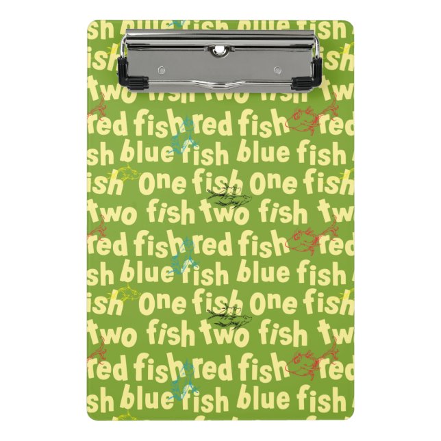 Ein Fisch Zwei Fisch Typografie Muster Mini Klemmbrett (Vorderseite)
