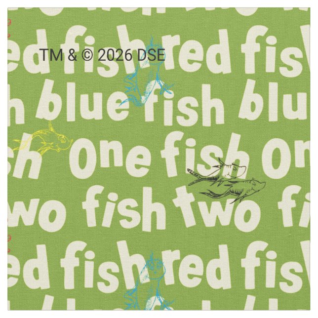 Ein Fisch Zwei Fisch Typografie Muster Stoff (Nahaufnahme)