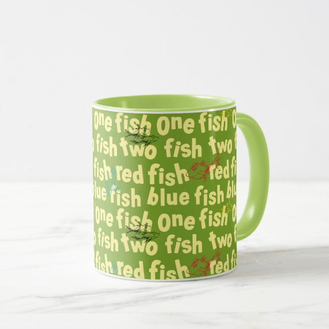Ein Fisch Zwei Fisch Typografie Muster Tasse (VorderseiteRechts)