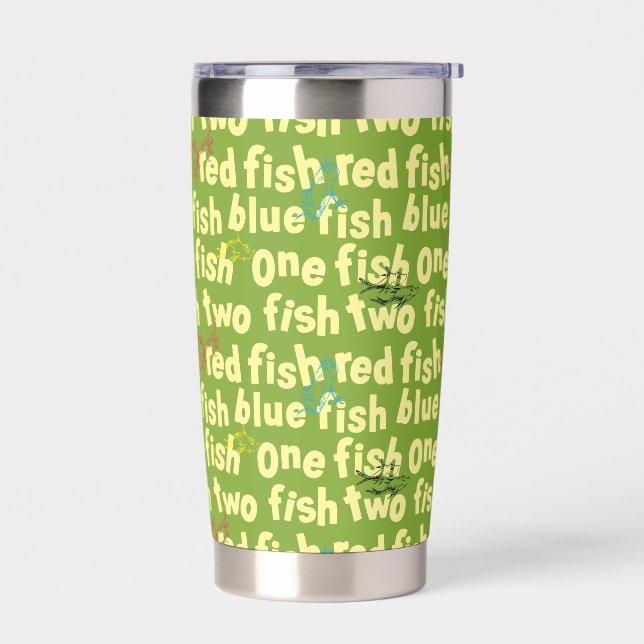 Ein Fisch Zwei Fisch Typografie-Muster Thermobecher (Links)