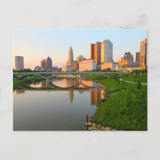 Ein Fischer am Scioto-Fluss mit dem Columbus, Postkarte (Vorderseite)