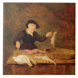 Ein Fischhändler, c.1667 (Öl auf Platte) Fliese