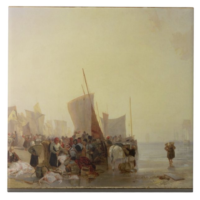 Ein Fishmarket nahe Boulogne, c.1824 (Öl auf Fliese (Vorderseite)