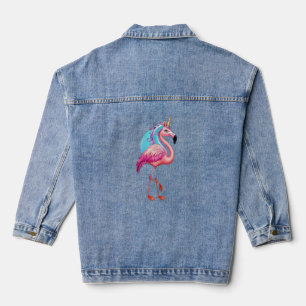 Ein Flamingo mit einem Einhornhorn. Jeansjacke