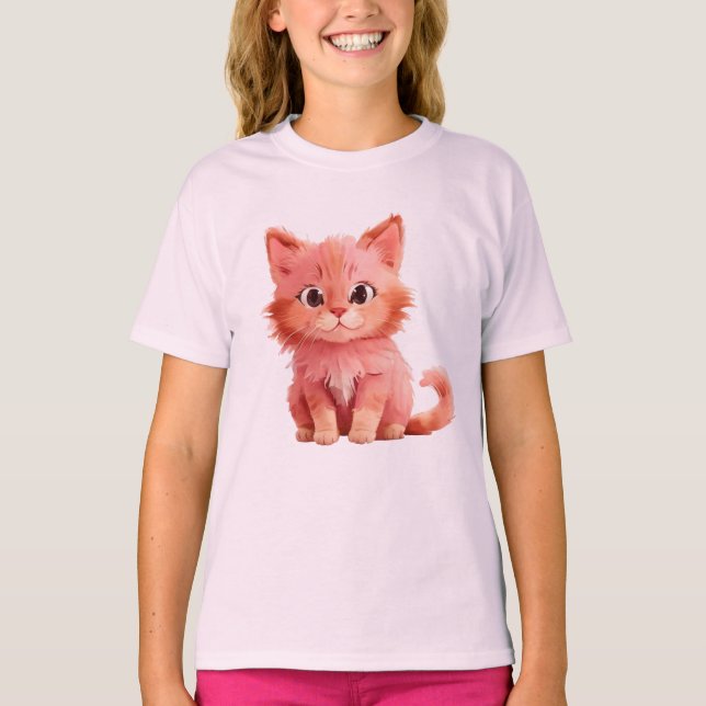 Ein flauschiger rosa Kätzchen T-Shirt (Vorderseite)