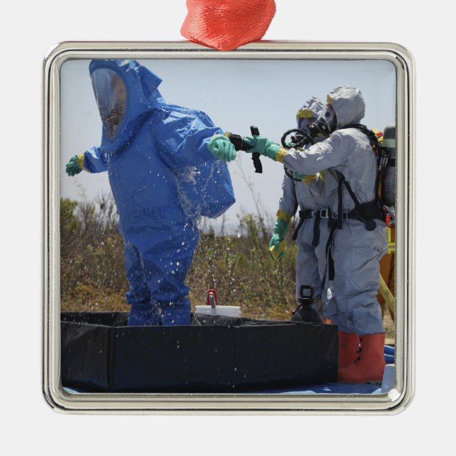 Ein Flieger steht in einer Wanne Silbernes Ornament (Vorne)