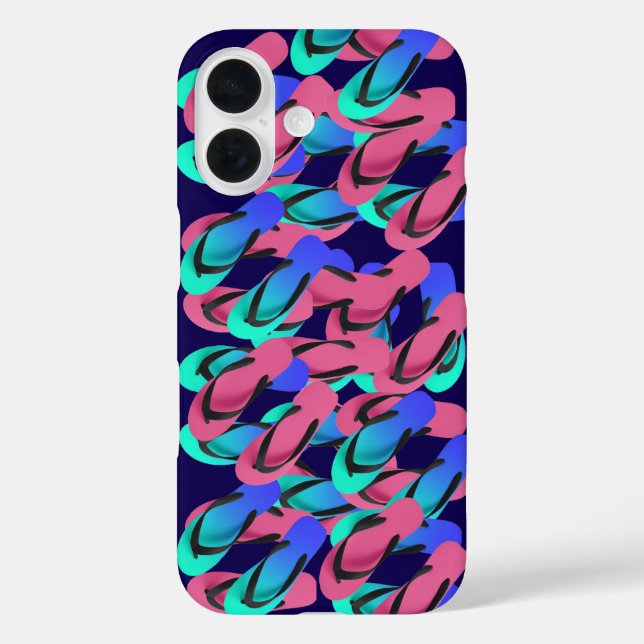 Ein Flip Flops Fun Blau iPhone 16 Hülle (Rückseite)