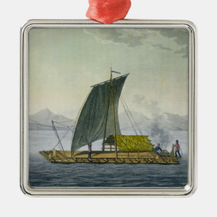 Ein Floss, das den Hafen von Guayaquil, Ecuador, Ornament Aus Metall