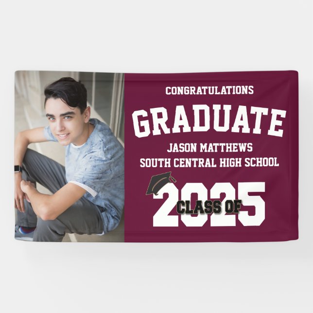 Ein Foto Burgundy-Abschluss-Banner mit Cap Banner (Horizontal)