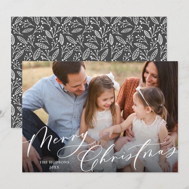 Ein Foto Elegant White Script Frohe Weihnachten (Vorne/Hinten)