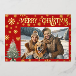 Ein Foto frohe Weihnachtsfamilie Gold Folien Feiertagskarte