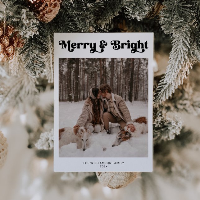 Ein Foto Minimal Retro Weihnachten (Merry & Bright Retro Simple Photo Christmas Card)