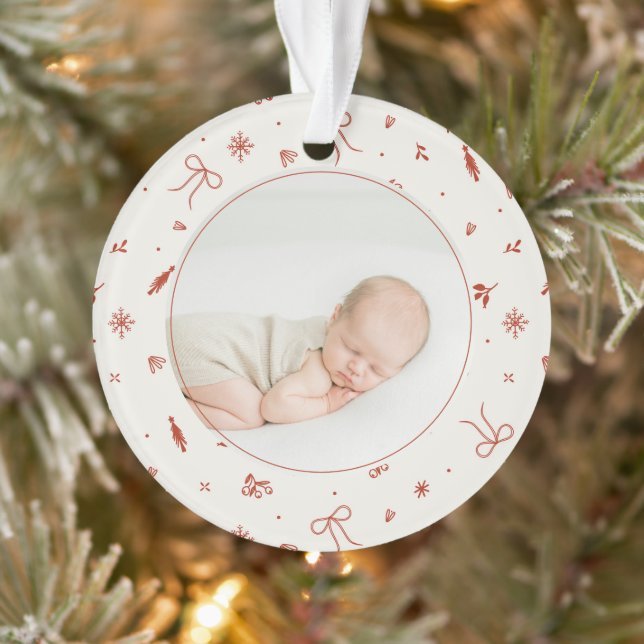 Ein Foto Unsere ersten Weihnachten Minimalistische Ornament (Baum)
