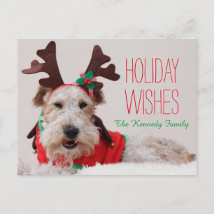 Ein Foxterrier wird oben für Weihnachten gekleidet