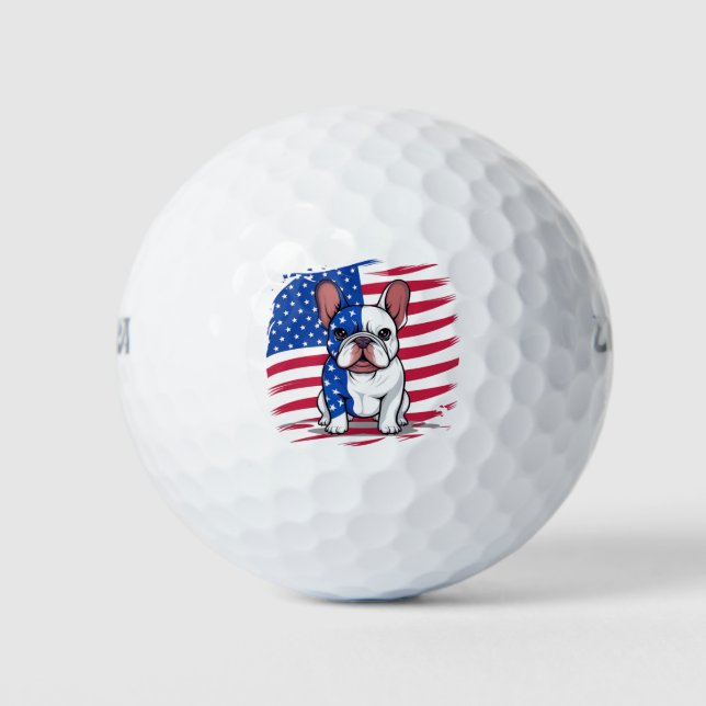 Ein französischer Bulldogge mit amerikanischer Fla Golfball (Vorderseite)