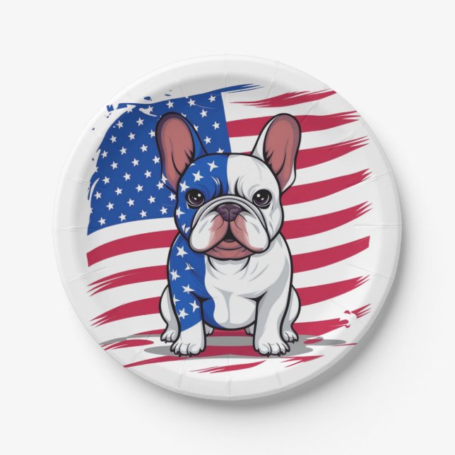 Ein französischer Bulldogge mit amerikanischer Fla Pappteller (Vorderseite)