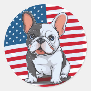 Ein französischer Bulldogge mit amerikanischer Fla Runder Aufkleber