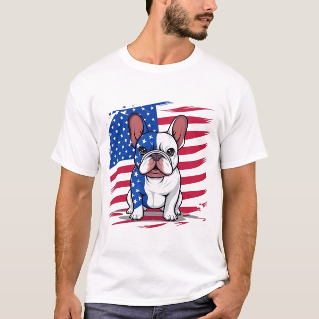 Ein französischer Bulldogge mit amerikanischer Fla T-Shirt (Vorderseite)