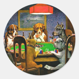 Ein Freund in der Not, Hunde spielen Poker, Runder Aufkleber