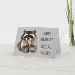 Ein Freund wie Sie auf Ihrer Reise Raccoon Geburts Karte<br><div class="desc">HAppy Birthday Freund wie Sie macht die Reise lohnend.   Fun Watercolor Raccoon Freunde für diejenigen,  die Liebe Tiere und haben ein Gefühl von Spaß</div>