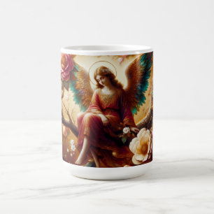 Ein friedlicher Engel sitzt auf einem Ast in einer Kaffeetasse