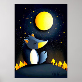 Ein friedlicher Wolf ruht auf einem Hügel Poster