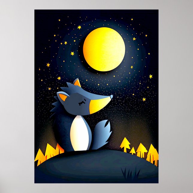 Ein friedlicher Wolf ruht auf einem Hügel Poster (Vorne)