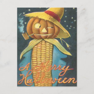 Ein froher Halloween-Maiskürbis-Kürbiskruste Vinta Postkarte