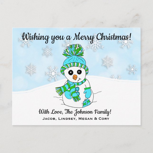 Ein froher Weihnachten Blue Snowman Postkarte (Vorderseite)