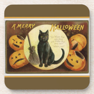 Ein frohes Halloween Black Cat und Pumpkins Brown Untersetzer