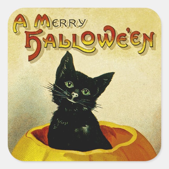 Ein frohes Halloween Kitten Quadratischer Aufkleber (Vorderseite)