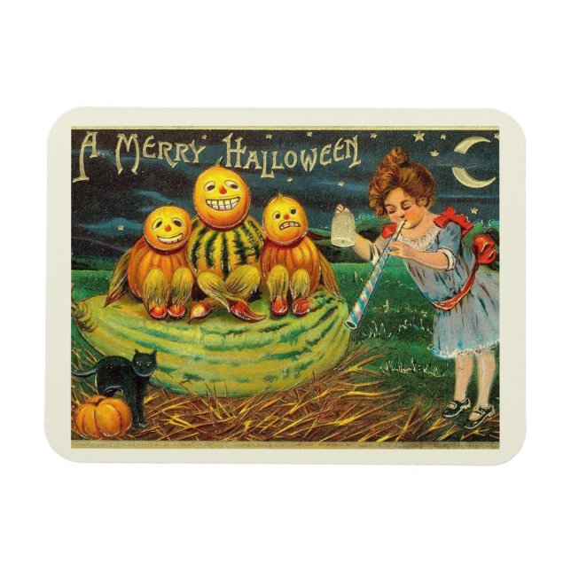 Ein frohes Halloween, Kürbislaternen, Mädchen, Vin Magnet (Horizontal)