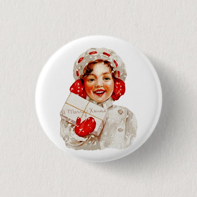 Ein frohes Weihnachtsmädchen Button (Vorderseite)